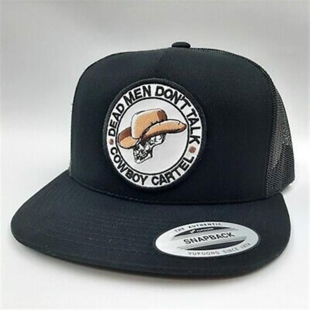 Retro Cowboy Cartel Embroidered Patch Flat Bill Trucker Mesh Snapback Cap Hat - Picture 5 of 7